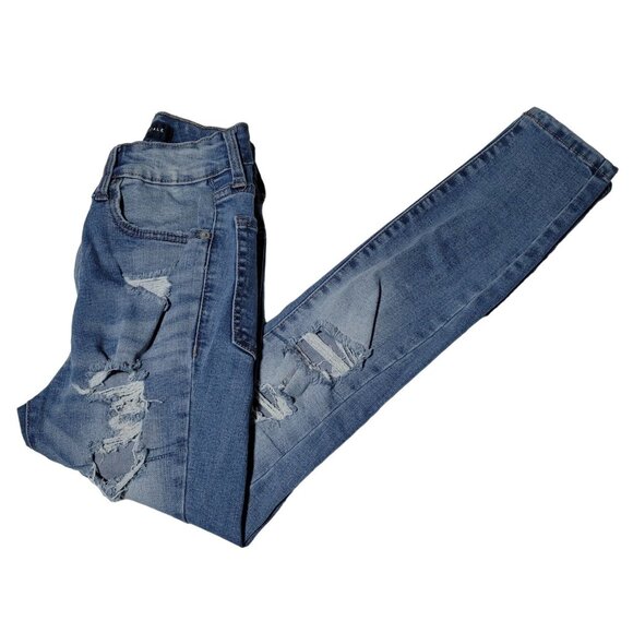 Aeropostale High Rise Jegging Jeans Womens Size 4 Short Medium Wash Ripped Denim - Picture 1 of 6